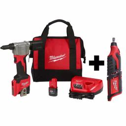 Milwaukee M12 Cordless Rivet Tool Kit with (2) 1.5 Ah Batteries, Charger, and M12 Rotary Tool thumbnail 1