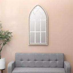 Luxen Home Modern White Arched Cathedral Wall Mirror with Distressed Wood Frame, 39.4 x 18.9 in. thumbnail 2