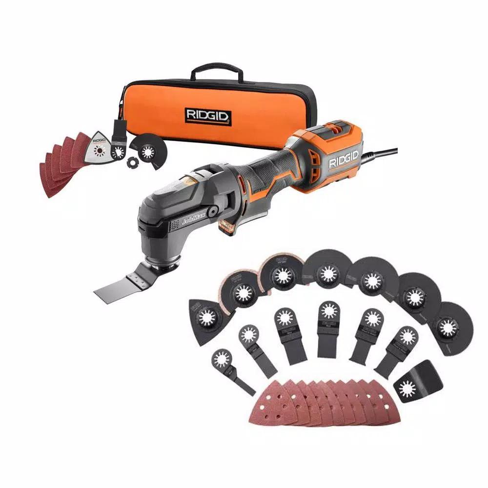 RIDGID 4 Amp Corded JobMax Multi-Tool Kit with 14-Piece Oscillating Blade Accessory Set