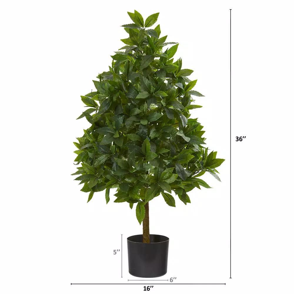 Nearly Natural 3 ft. Sweet Bay Cone Topiary Artificial Tree with Planter