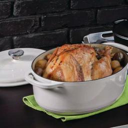 Lodge 7 qt. Oval Enameled Cast Iron Dutch Oven with Lid - Oyster White thumbnail 2
