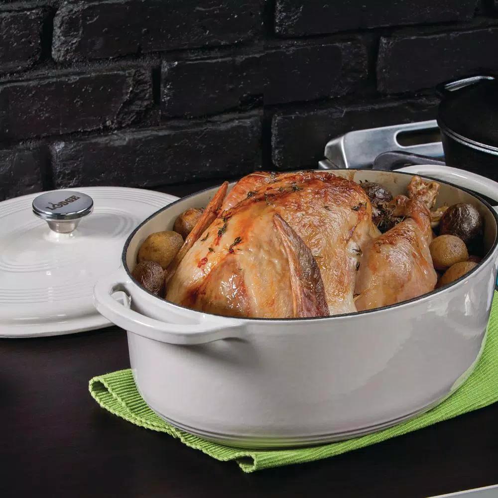 Lodge 7 qt. Oval Enameled Cast Iron Dutch Oven with Lid - Oyster White