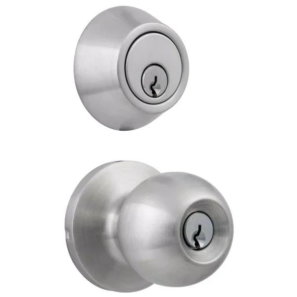 Universal Hardware Satin Chrome Commercial Entry Knob and Single Cylinder Deadbolt Combo Pack, ANSI Grade 2