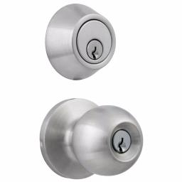 Universal Hardware Satin Chrome Commercial Entry Knob and Single Cylinder Deadbolt Combo Pack, ANSI Grade 2 thumbnail 1