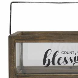 Stonebriar Collection Stonebriar Rustic Wood and Glass Votive Candle Holder with 'Count Your Blessings' Sentiment thumbnail 4