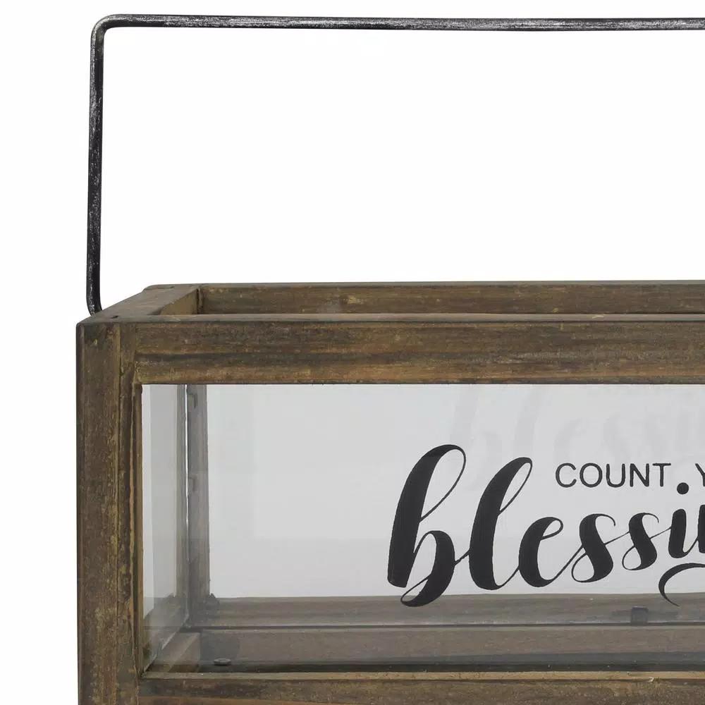 Stonebriar Collection Stonebriar Rustic Wood and Glass Votive Candle Holder with 'Count Your Blessings' Sentiment