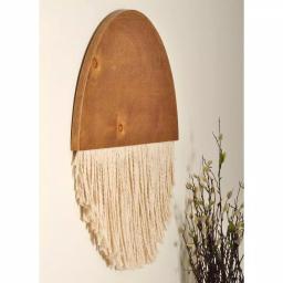 BrandtWorks 18 in. Wooden Round Fiber Art Wall Hanging - Bohemian Chic Handmade Cotton & Birch Wood Decor thumbnail 3