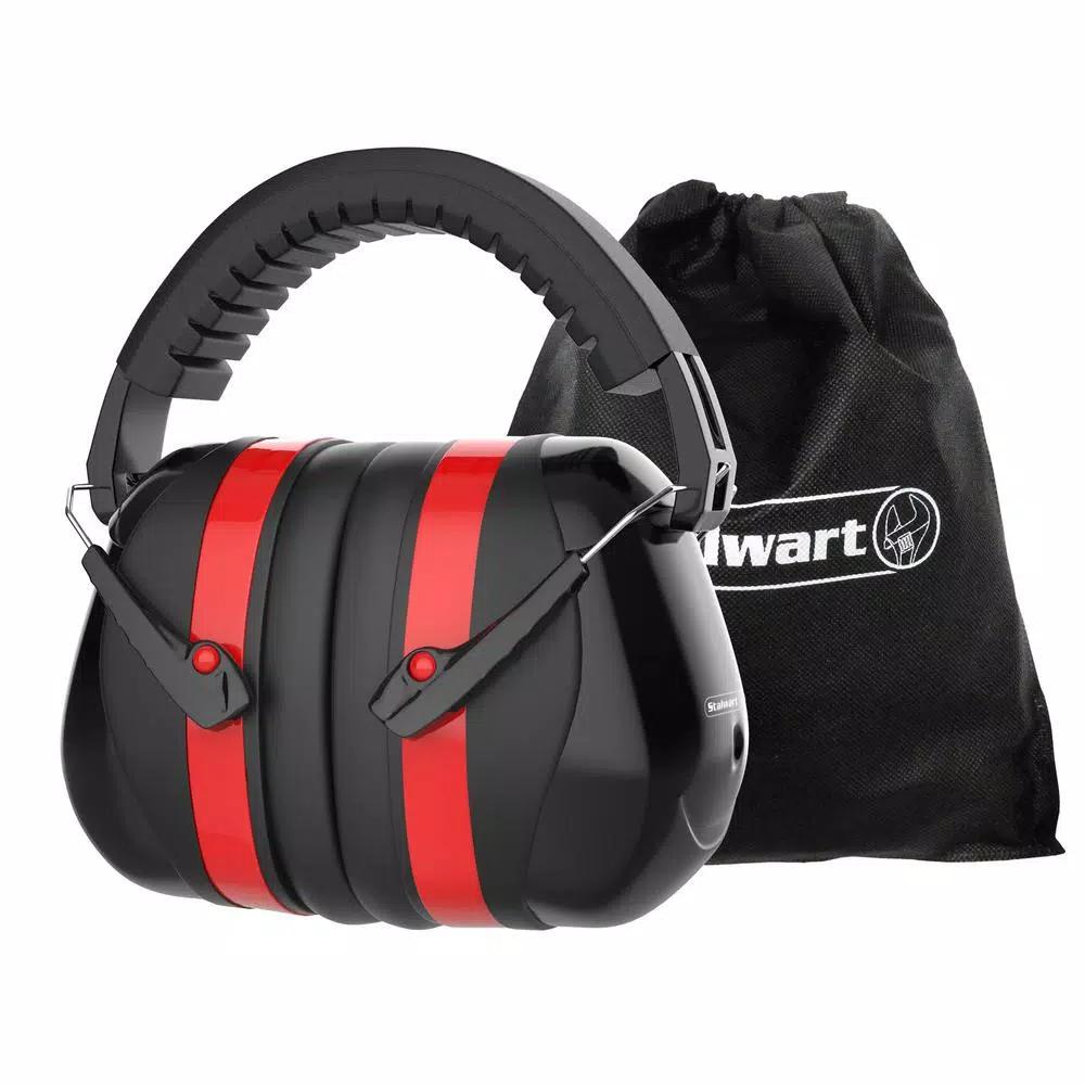Stalwart Over-Ear Noise Reduction Ear Muffs, 30dB NRR, Foldable Black/Red