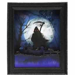Haunted Hill Farm 18 in. Animated Grim Reaper Shadowbox with Spooky Music and LED Lights thumbnail 1