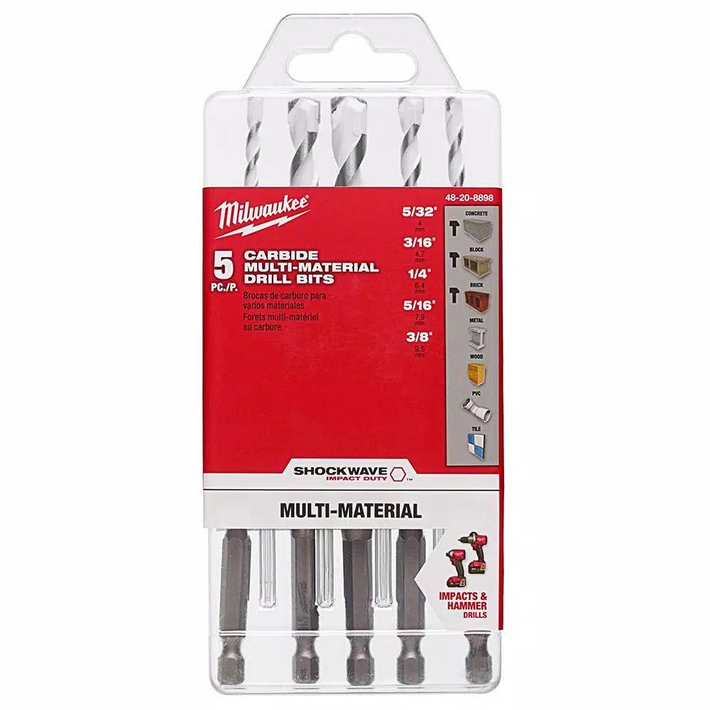Milwaukee SHOCKWAVE Carbide Multi-Material Drill Bits Set, 5-Piece