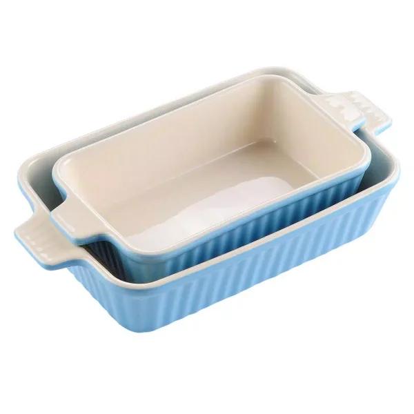 MALACASA 2-Piece Blue Porcelain Rectangle Bakeware Set, 12 in. and 13 in. Ceramic Baking Dishes