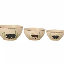 Park Designs Rustic Retreat 3-Piece Ceramic Mixing and Serving Bowl Set with Sgraffito Design thumbnail 2