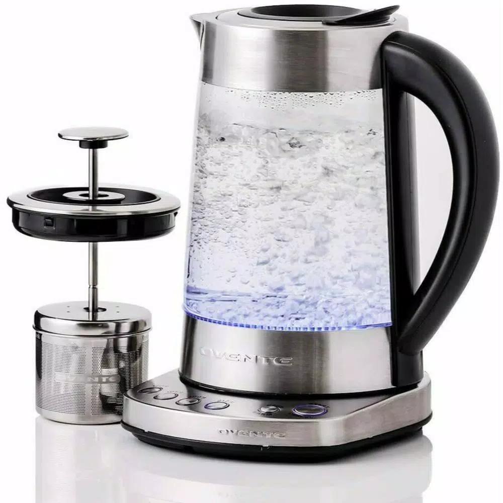 Ovente 1.7L Variable Temperature Glass Electric Kettle with ProntoFill Technology, Silver