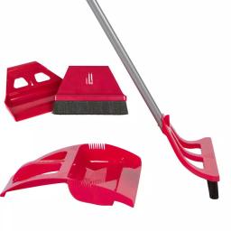 WISP 5-Piece Cleaning Set - Red Telescoping Broom with Foot-Operated Dustpan and Mini Brush Set thumbnail 1