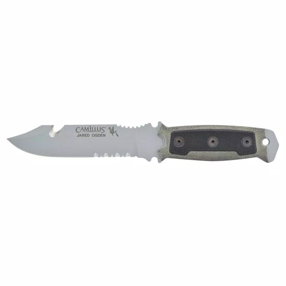 Camillus SKOL 5 in. 1095 High Carbon Steel Fixed Blade Knife with Gut Hook and Micarta Handle