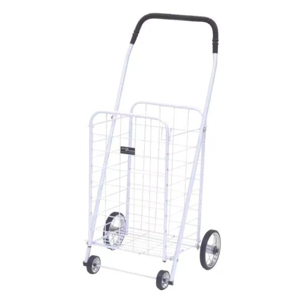 Easy Wheels Mini Shopping Cart, Heavy Duty Steel Folding Utility Cart with Chrome Spoked Wheels, White