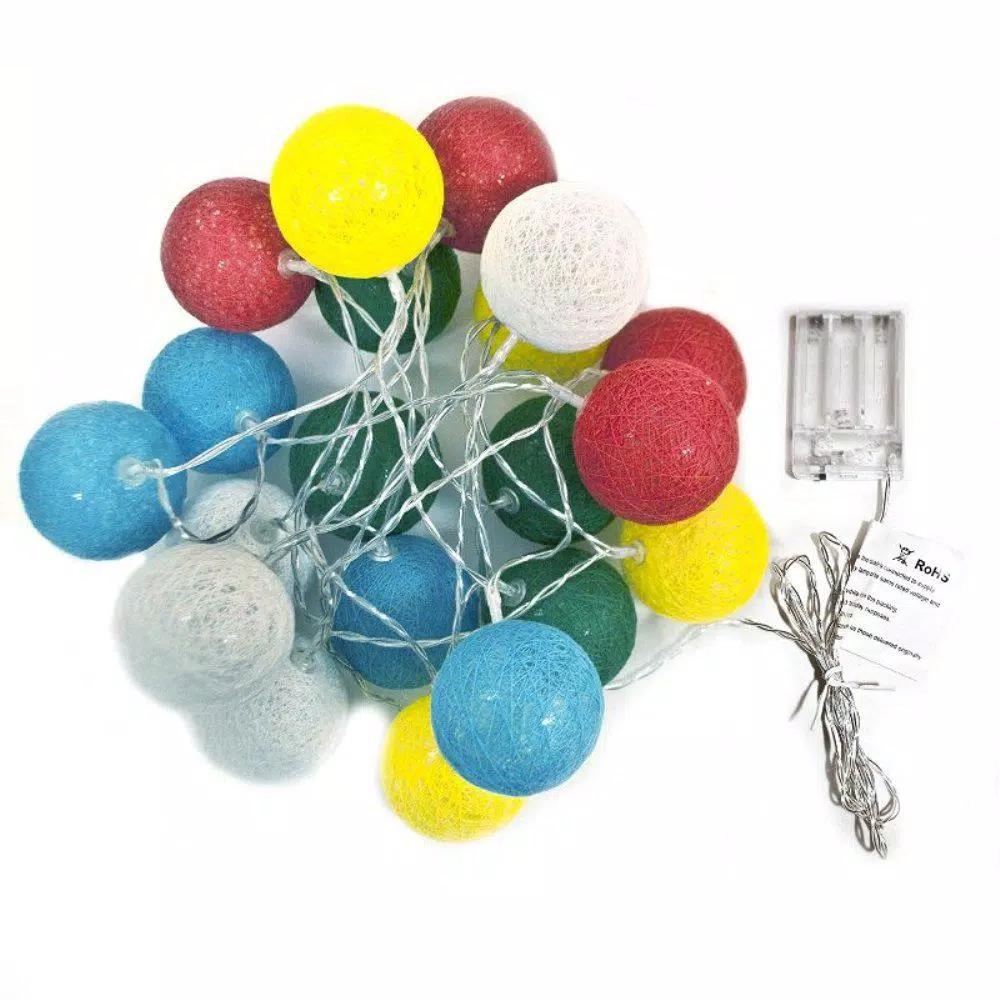 ALEKO 7 ft. 20-Light LED Multi-Color Cotton Ball String Lights, Battery Operated