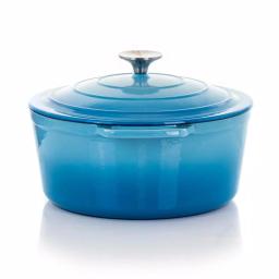 MegaChef 4 Qt. Round Enameled Cast Iron Casserole Dish with Lid, Blue thumbnail 3