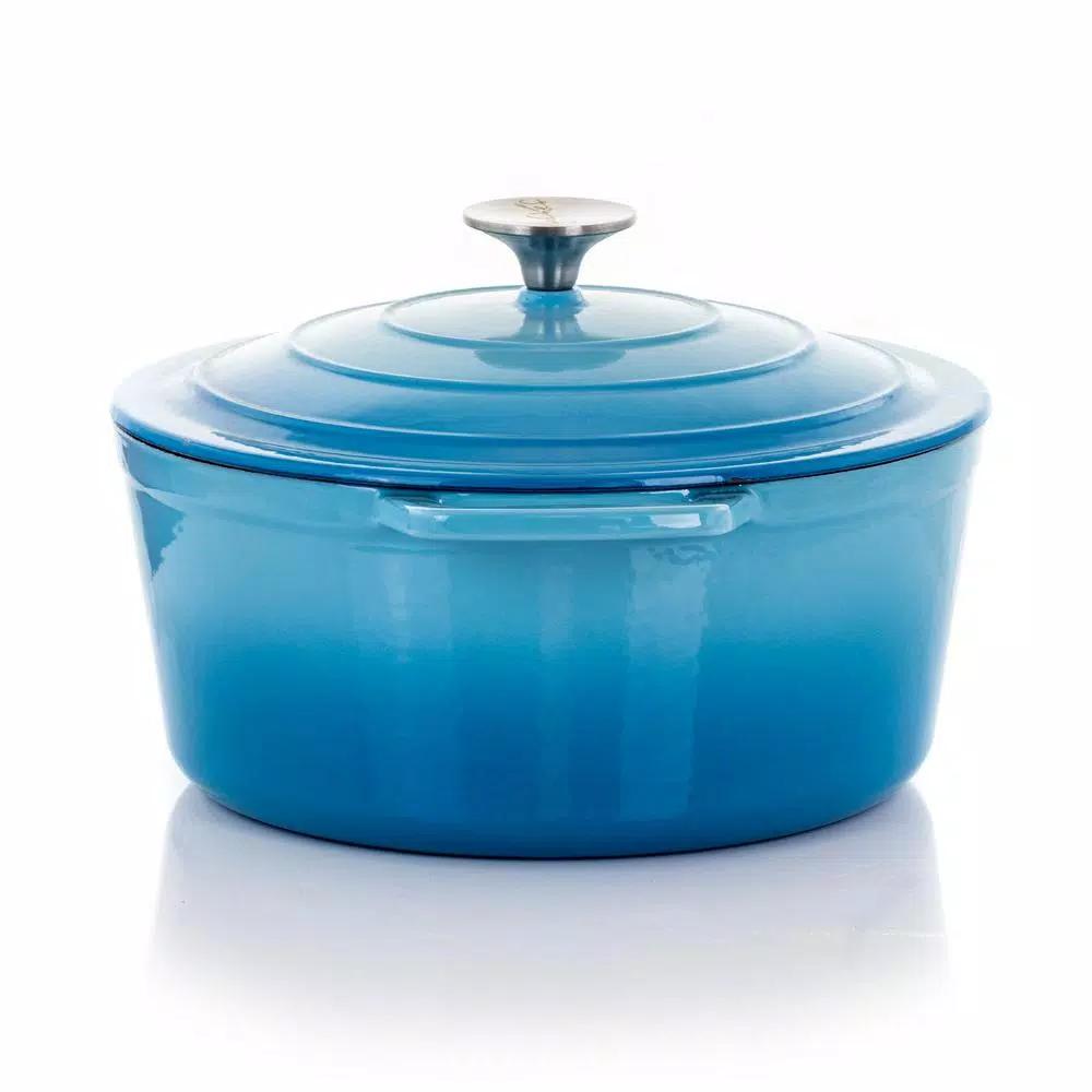 MegaChef 4 Qt. Round Enameled Cast Iron Casserole Dish with Lid, Blue