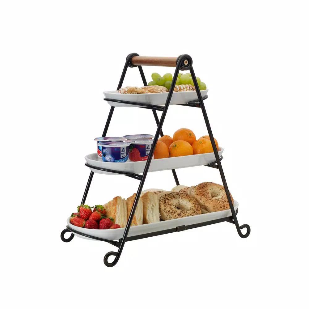 Gourmet Basics by Mikasa Mikasa Gourmet Basics 3-Tier Oval Clay Server with Acacia Wood Handle