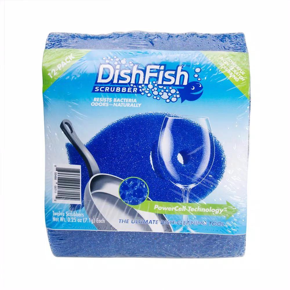 DishFish Non-Scratch Scrubber Sponge, 12-Pack, Blue
