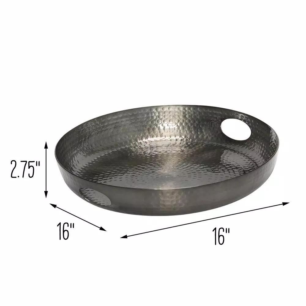 Honey-Can-Do Black Glossy Hammered Aluminum 16 in. Round Serving Tray with Handles