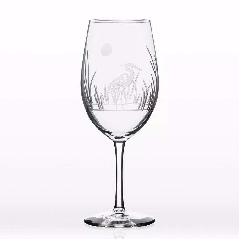 Rolf Glass Heron 18 oz. All-Purpose Wine Glass Set of 4, Etched Glassware