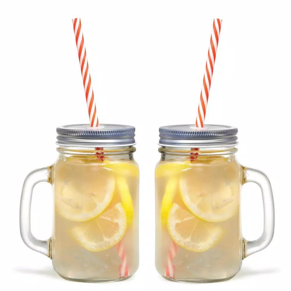 Starfrit Gourmet By Starfrit 12-Piece Glass Mason Jar Mug Set with Lids and Reusable Straws, 16 oz.