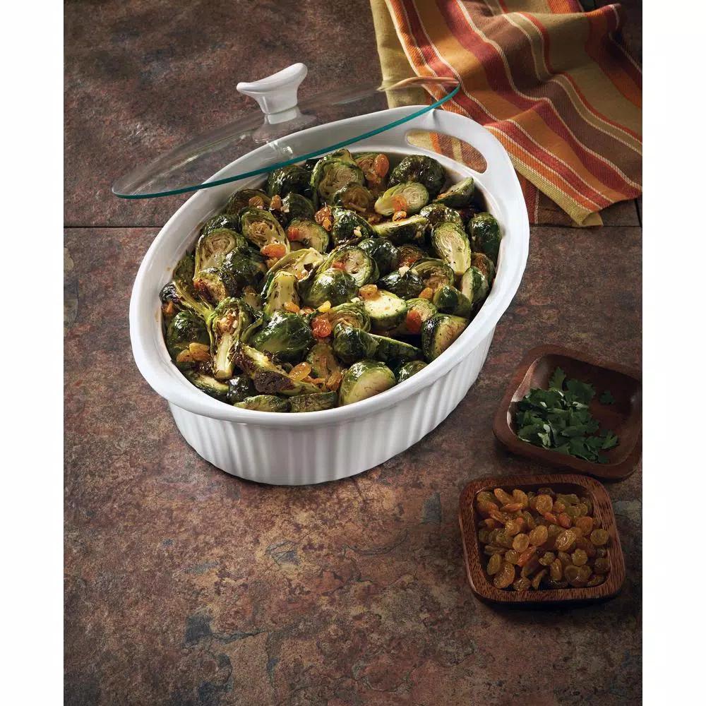 Corningware French White 2.5-Qt Oval Ceramic Casserole Dish with Glass Lid