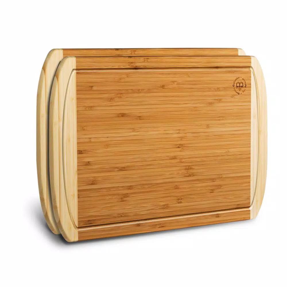 Bambusi Large Bamboo Cutting Board Set of 2 with Juice Groove, Rectangle Wood Chopping Boards for Meat and Veggies