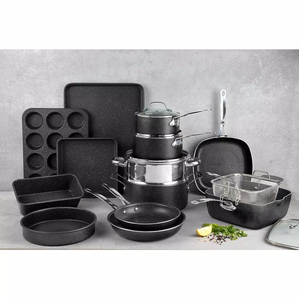 Granitestone Diamond 20-Piece Non-Stick Aluminum Cookware and Bakeware Set, Charcoal