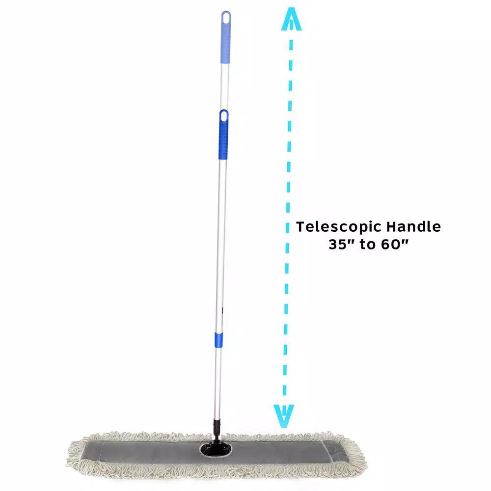 Alpine Industries 48 in. Cotton Dust Mop Set with 60 in. Telescopic Iron Handle