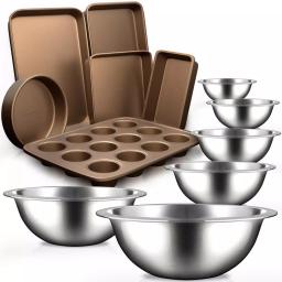 NutriChef 12-Piece Stainless Steel Kitchen Mixing Bowl and Nonstick Carbon Steel Bakeware Set thumbnail 1