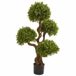 Nearly Natural 3.5 Ft. Four Ball Boxwood Artificial Topiary Tree with Black Planter thumbnail 1