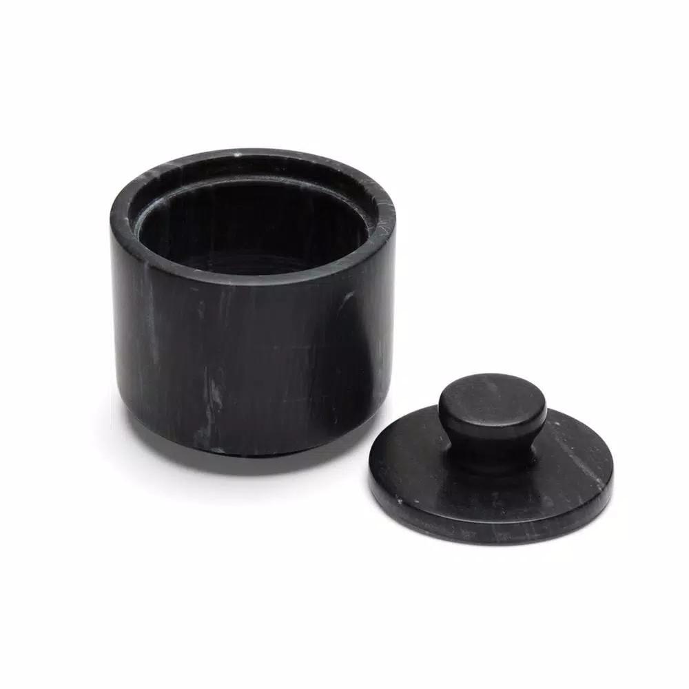 Fox Run Black Marble Salt Cellar with Lid - Elegant Spice and Herb Container