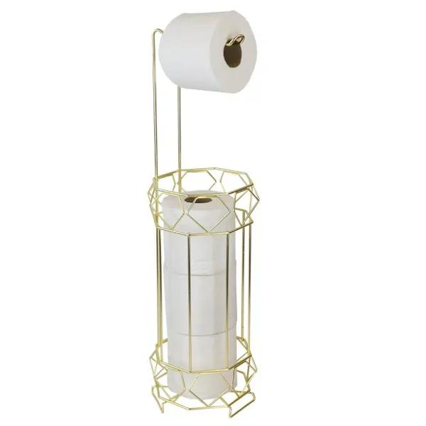 Home Basics Prism Freestanding Gold Toilet Paper Holder with Storage Base