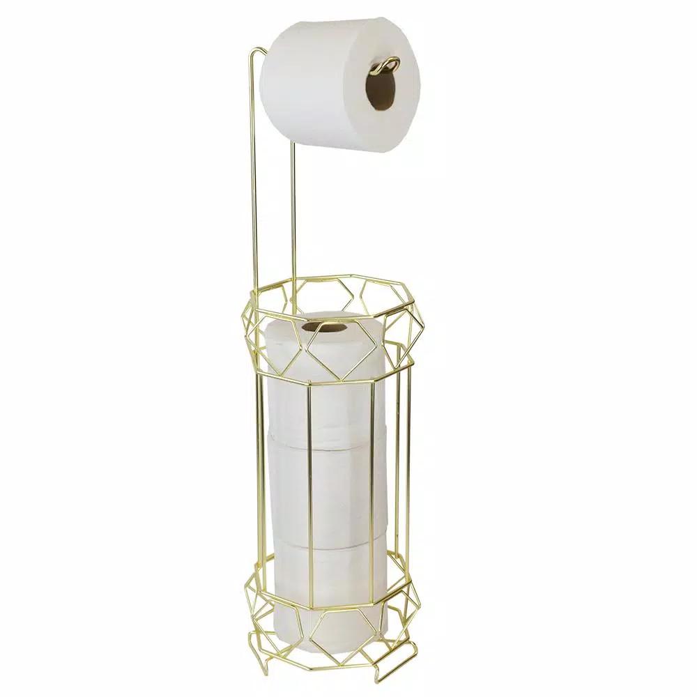 Home Basics Prism Freestanding Gold Toilet Paper Holder with Storage Base