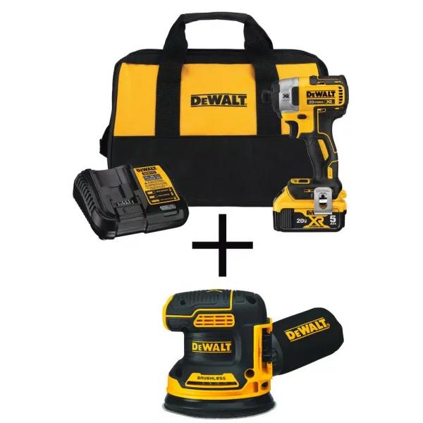 DEWALT 20V MAX XR Brushless 1/4 in. Impact Driver & 5 in. Random Orbital Sander Combo Kit with 5.0Ah Battery
