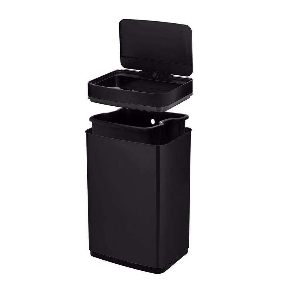 Boyel Living 13 Gallon Stainless Steel Sensor Trash Can - Touch-Free Rectangular Kitchen Bin with Black Lid