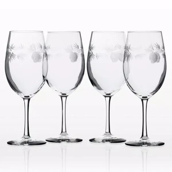 Rolf Glass Icy Pine 18 oz. Etched All Purpose Wine Glasses, Set of 4