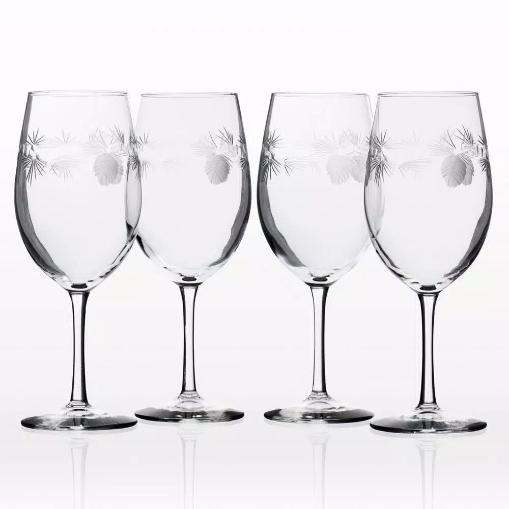 Rolf Glass Icy Pine 18 oz. Etched All Purpose Wine Glasses, Set of 4