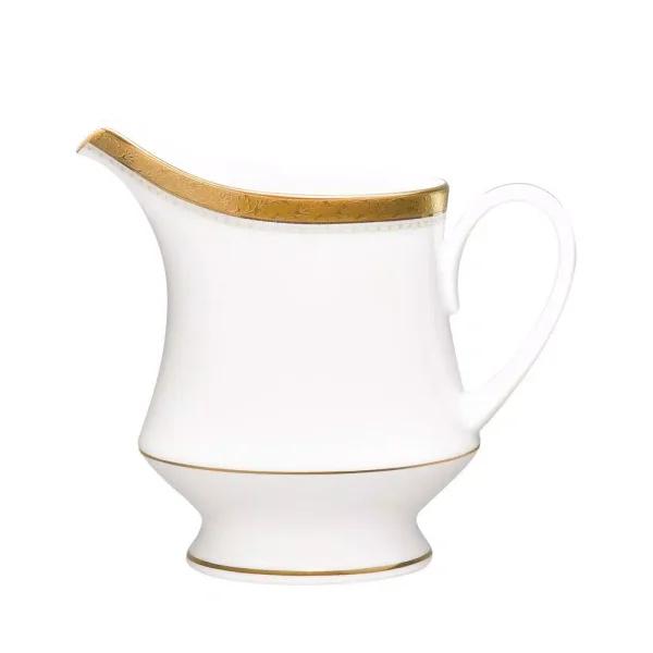Noritake Charlotta Gold 8 oz. White Porcelain Creamer with Gold Floral Banding