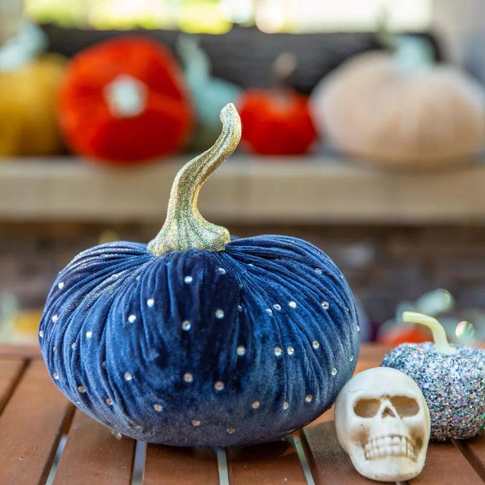 Flora Bunda 8-Piece Halloween Mini Pumpkin Decor Set - Black, Silver, and White Plastic Pumpkins