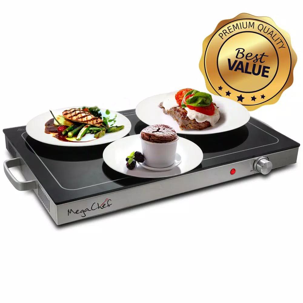 MegaChef Electric Warming Tray, Black Rectangular Food Warmer with Adjustable Temperature Control