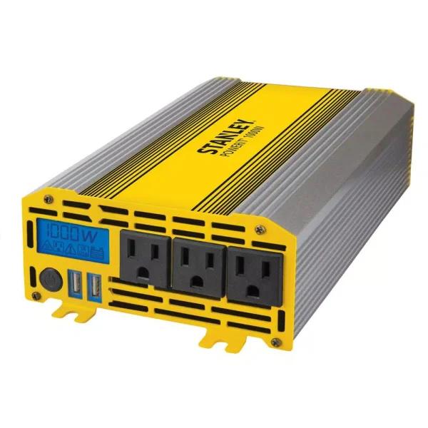 Stanley PI1000S 1000-Watt Digital Triple-Outlet Power Inverter, 12V DC to 120V AC