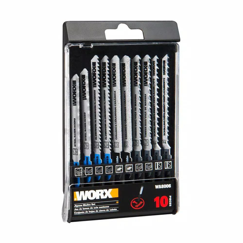 Worx T-Shank Jigsaw Blade Assortment Set, 10-Piece Multi-Purpose Kit for Worx Blade Runner and Rockwell