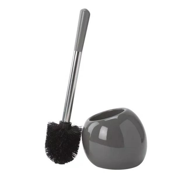 Bath Bliss 14 in. Ceramic Dome Toilet Brush and Holder Set with Stainless Steel Handle, Grey