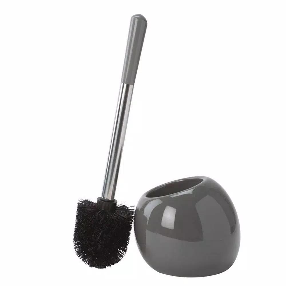 Bath Bliss 14 in. Ceramic Dome Toilet Brush and Holder Set with Stainless Steel Handle, Grey