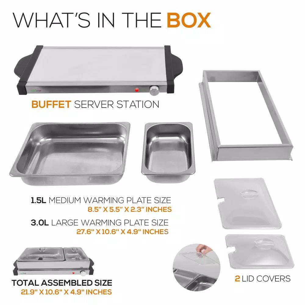 NutriChef 21.9 in. Stainless Steel Dual Plate Electric Food Warming Tray Buffet Server