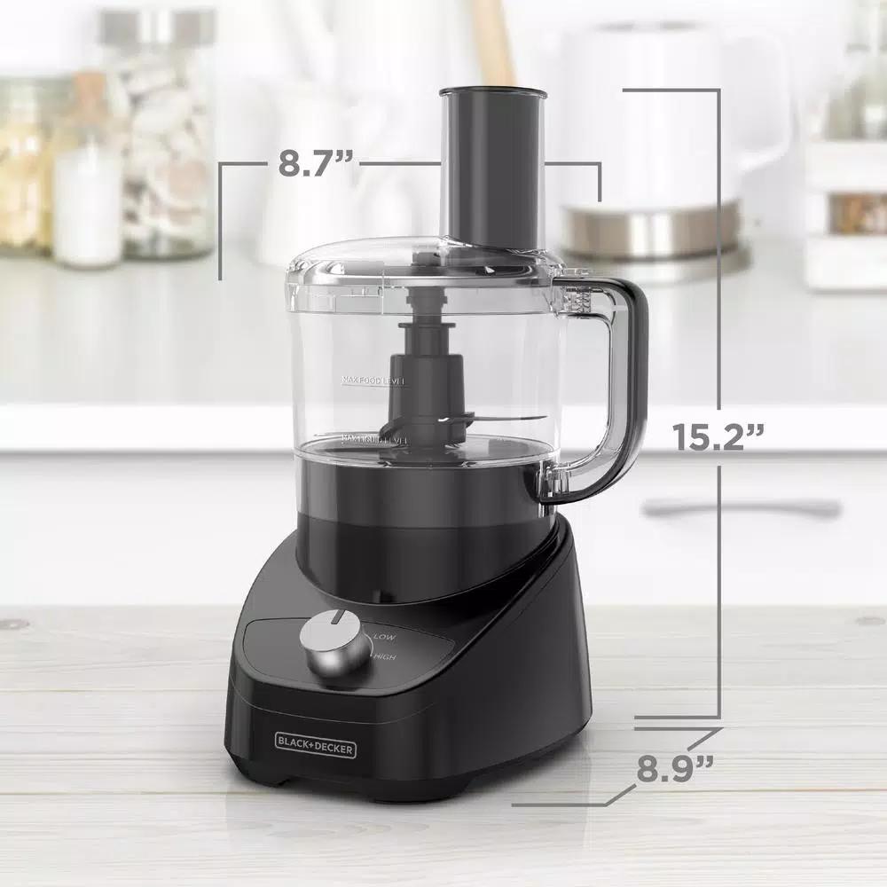 BLACK+DECKER 8-Cup 2-Speed Food Processor with S-Blade and Reversible Disc, Black